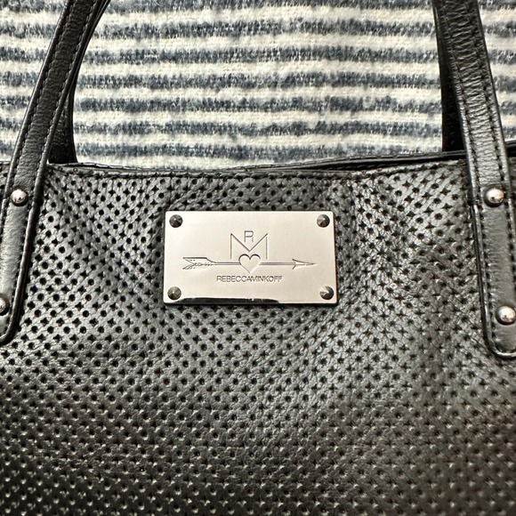 Rebecca Minkoff Black Perforated‎ Leather Tote Bag Large Expandable - Picture 8 of 9